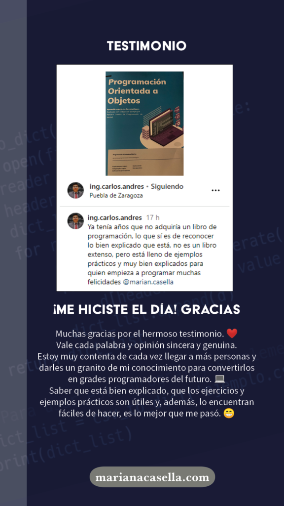 Testimonio Review de Ingeniero Carlos Andrés México Programación Orientada a Objetos